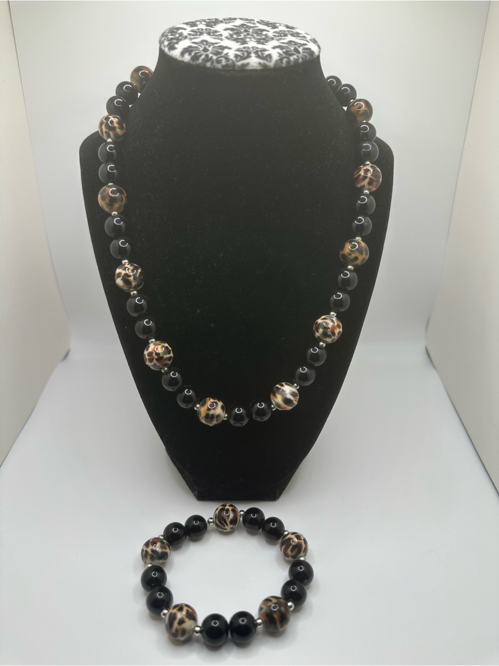 Leopard Bead Necklace & Bracelet Set